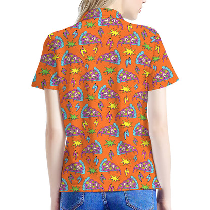 Trippy Pizza Pattern Print Women's Polo Shirt