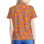 Trippy Pizza Pattern Print Women's Polo Shirt