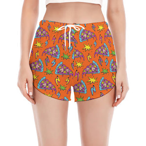 Trippy Pizza Pattern Print Women's Split Running Shorts