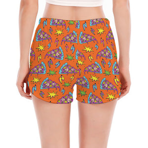 Trippy Pizza Pattern Print Women's Split Running Shorts