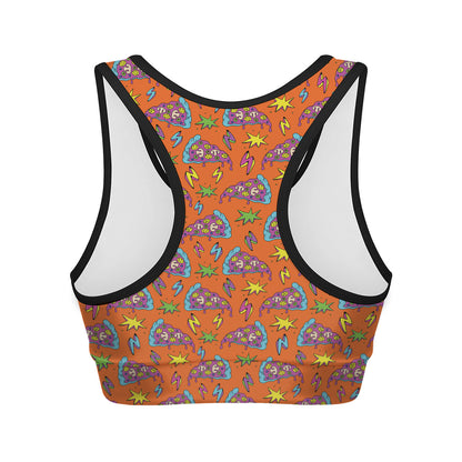 Trippy Pizza Pattern Print Women's Sports Bra