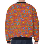 Trippy Pizza Pattern Print Zip Sleeve Bomber Jacket