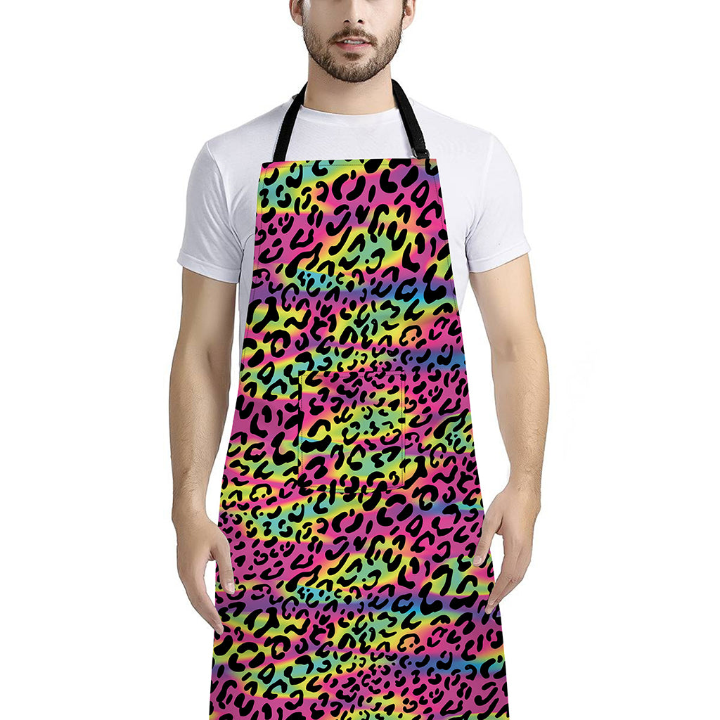 Trippy Psychedelic Leopard Print Bib Apron With Pocket