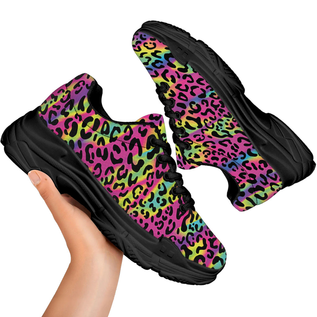 Trippy Psychedelic Leopard Print Black Chunky Shoes