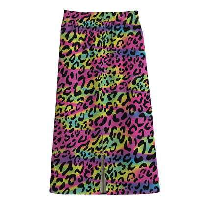 Trippy Psychedelic Leopard Print Cotton Front Slit Maxi Skirt