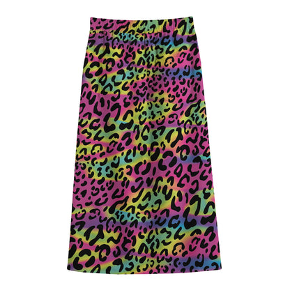 Trippy Psychedelic Leopard Print Cotton Front Slit Maxi Skirt