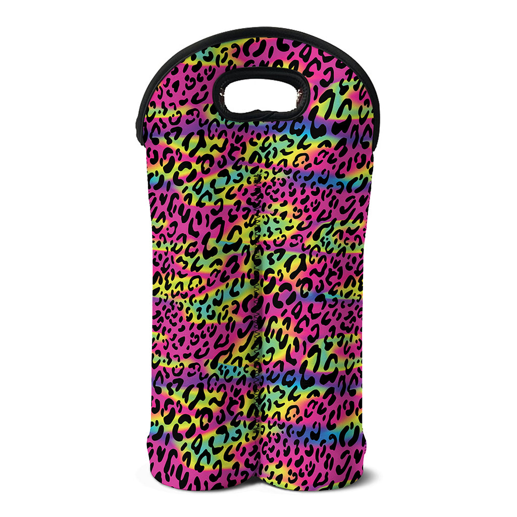 Trippy Psychedelic Leopard Print Double Neoprene Wine Tote