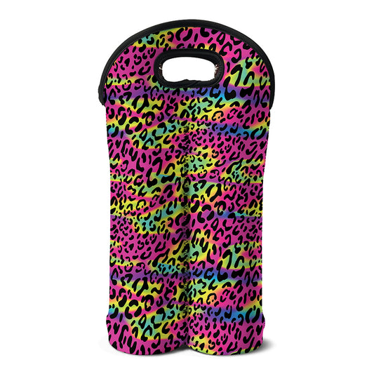 Trippy Psychedelic Leopard Print Double Neoprene Wine Tote