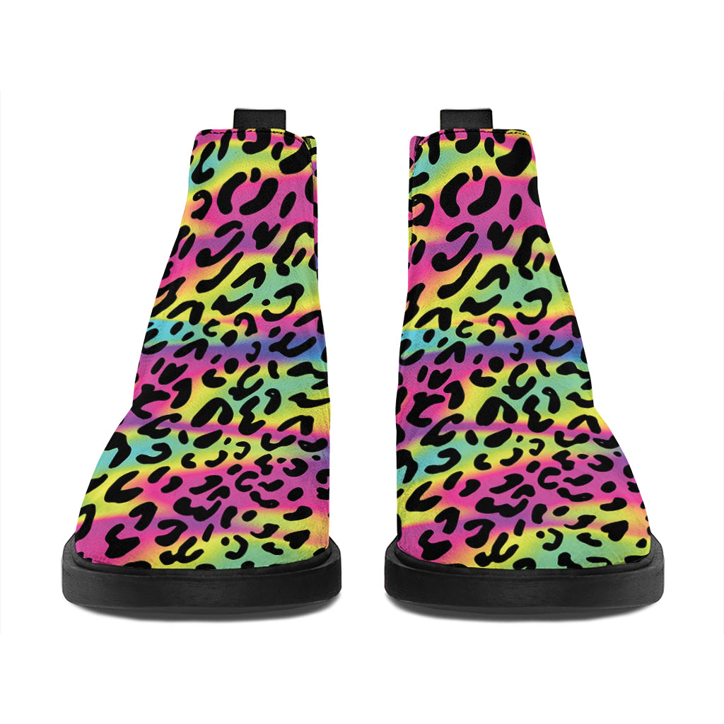 Trippy Psychedelic Leopard Print Flat Ankle Boots