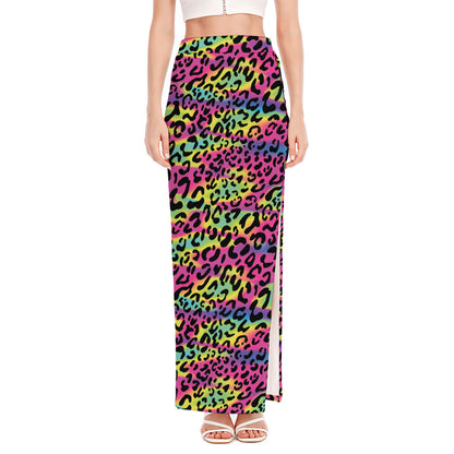 Trippy Psychedelic Leopard Print High Slit Maxi Skirt