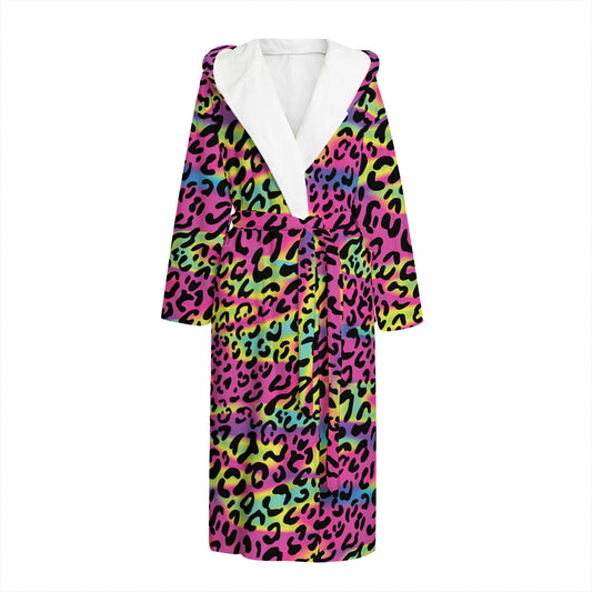 Trippy Psychedelic Leopard Print Hooded Bathrobe