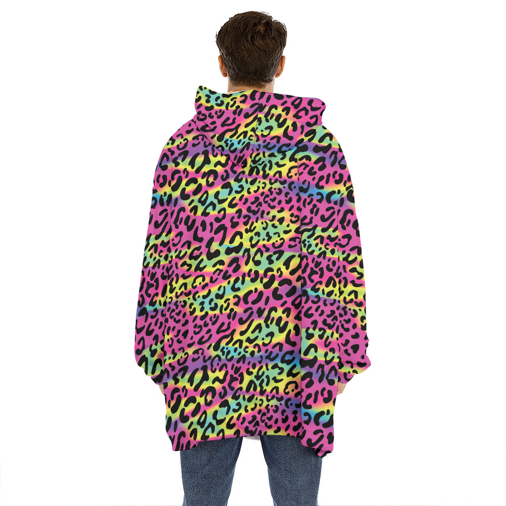Trippy Psychedelic Leopard Print Hoodie Blanket