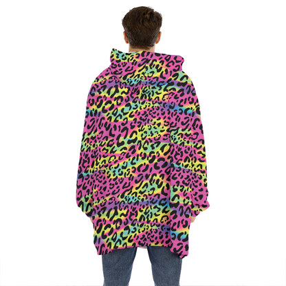 Trippy Psychedelic Leopard Print Hoodie Blanket