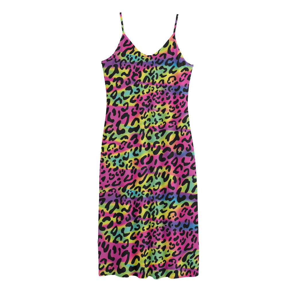 Trippy Psychedelic Leopard Print Jersey Midi Cami Dress