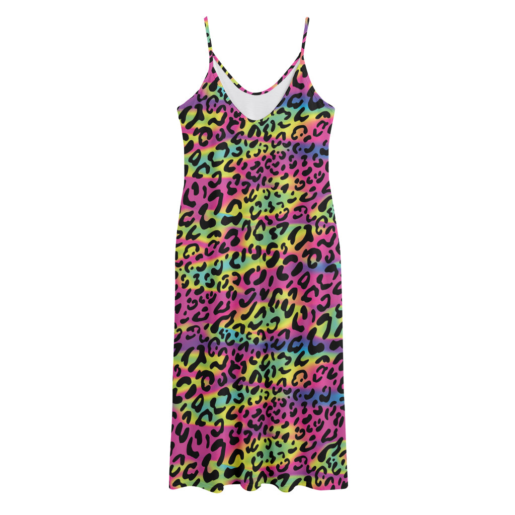 Trippy Psychedelic Leopard Print Jersey Midi Cami Dress