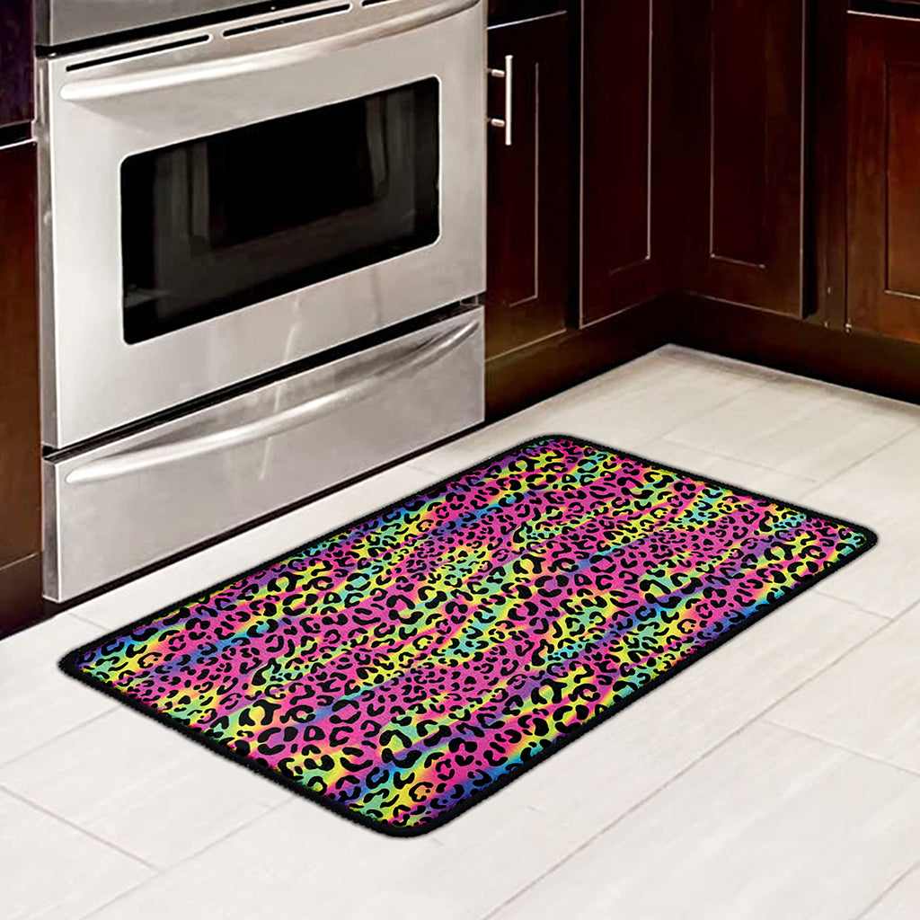 Trippy Psychedelic Leopard Print Kitchen Mat