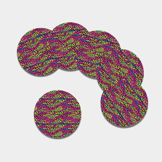 Trippy Psychedelic Leopard Print Leather Coaster Set