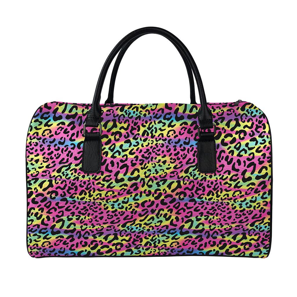 Trippy Psychedelic Leopard Print Leather Duffle Bag