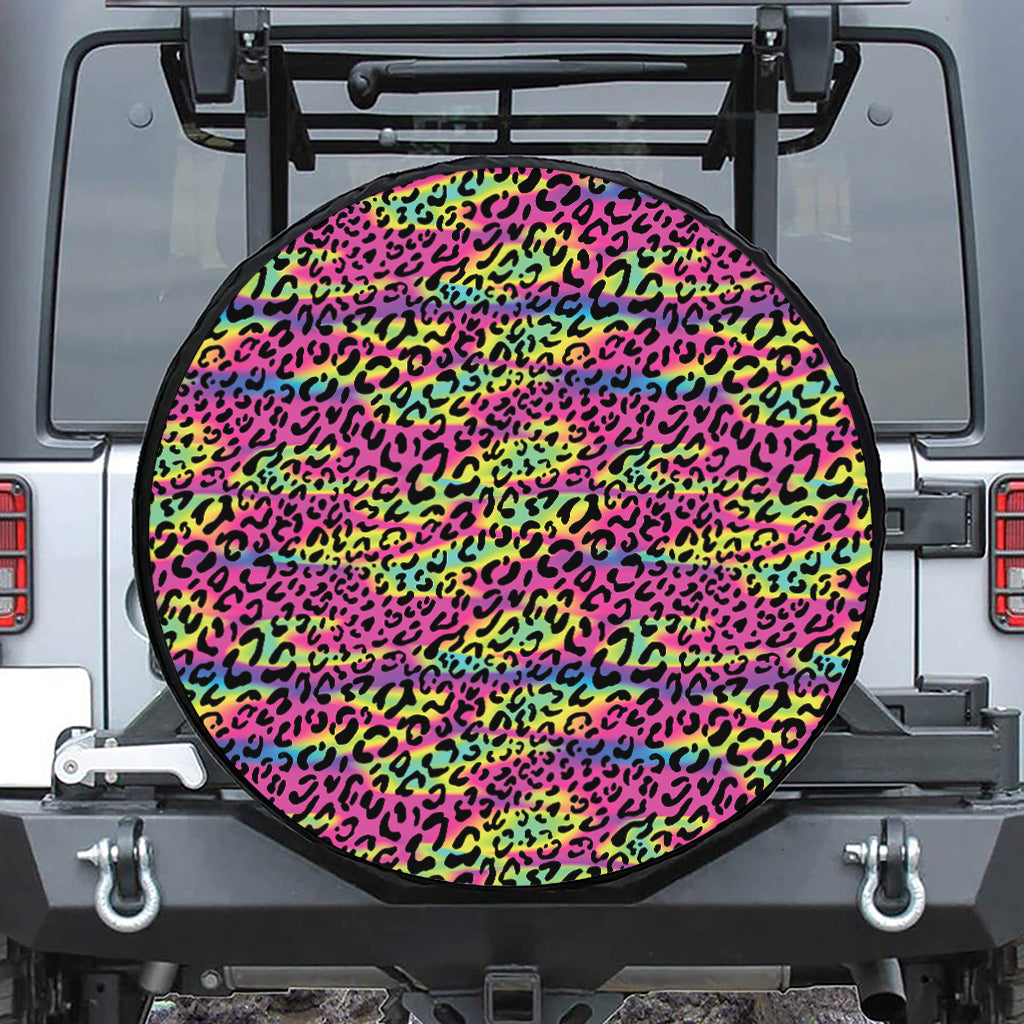 Trippy Psychedelic Leopard Print Leather Spare Tire Cover