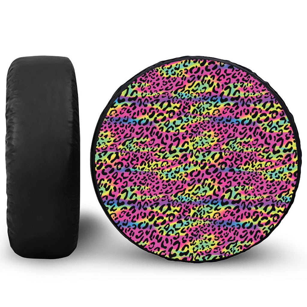 Trippy Psychedelic Leopard Print Leather Spare Tire Cover