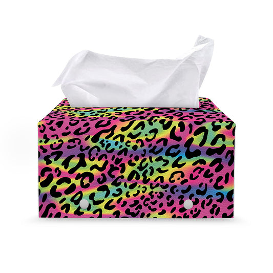 Trippy Psychedelic Leopard Print Leather Tissue Box Cover