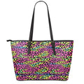 Trippy Psychedelic Leopard Print Leather Tote Bag With Zipper