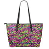Trippy Psychedelic Leopard Print Leather Tote Bag