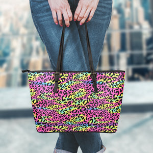 Trippy Psychedelic Leopard Print Leather Tote Bag