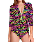 Trippy Psychedelic Leopard Print Long Sleeve Swimsuit