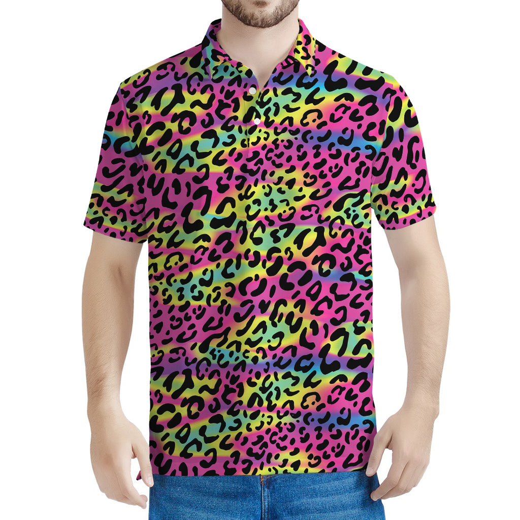 Trippy Psychedelic Leopard Print Men's Polo Shirt