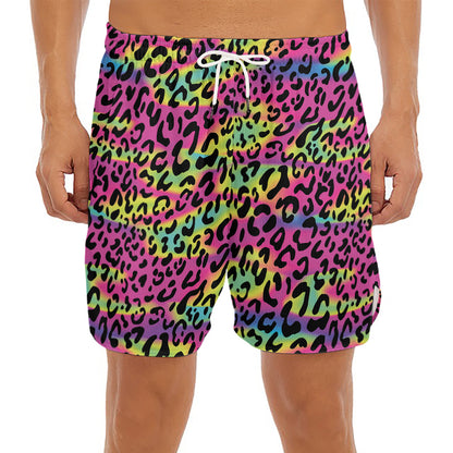 Trippy Psychedelic Leopard Print Men's Split Running Shorts