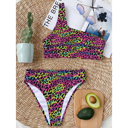 Trippy Psychedelic Leopard Print One Shoulder Bikini Top