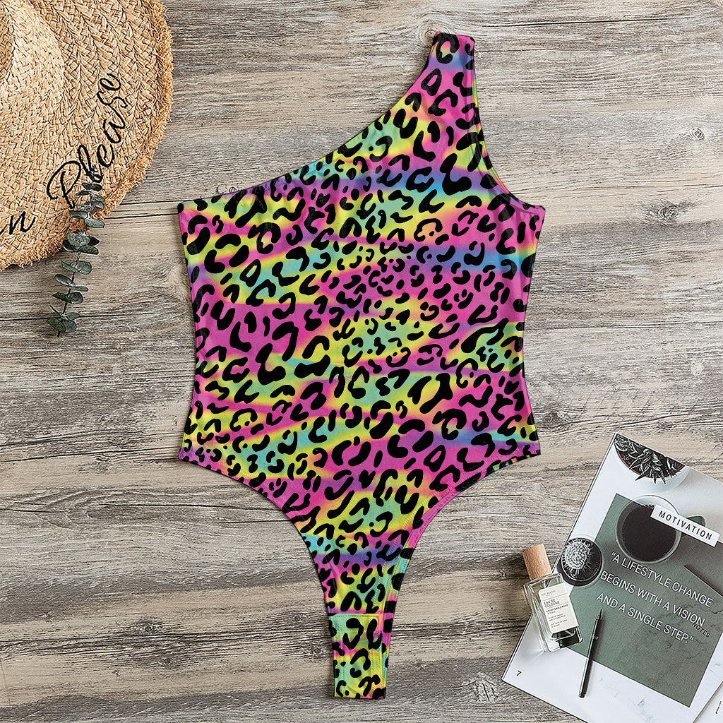 Trippy Psychedelic Leopard Print One Shoulder Bodysuit