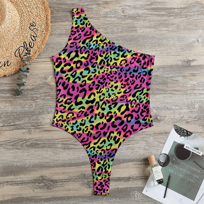 Trippy Psychedelic Leopard Print One Shoulder Bodysuit