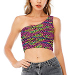 Trippy Psychedelic Leopard Print One Shoulder Crop Top