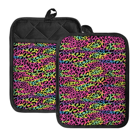 Trippy Psychedelic Leopard Print Pot Holders With Pocket