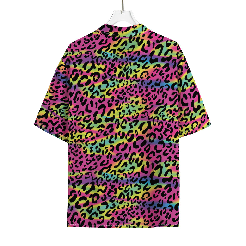 Trippy Psychedelic Leopard Print Rayon Hawaiian Shirt