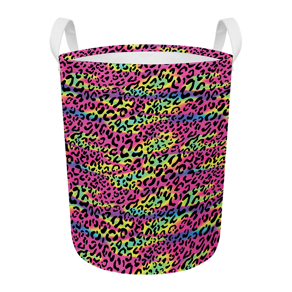 Trippy Psychedelic Leopard Print Round Laundry Basket