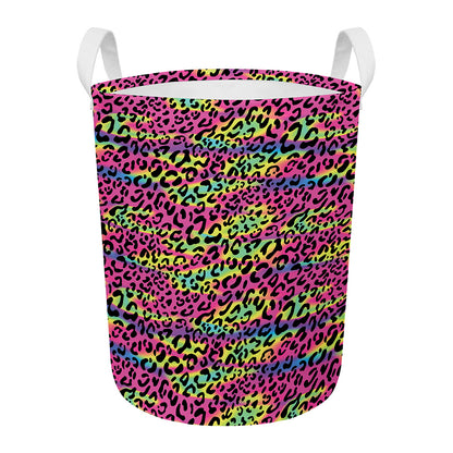 Trippy Psychedelic Leopard Print Round Laundry Basket