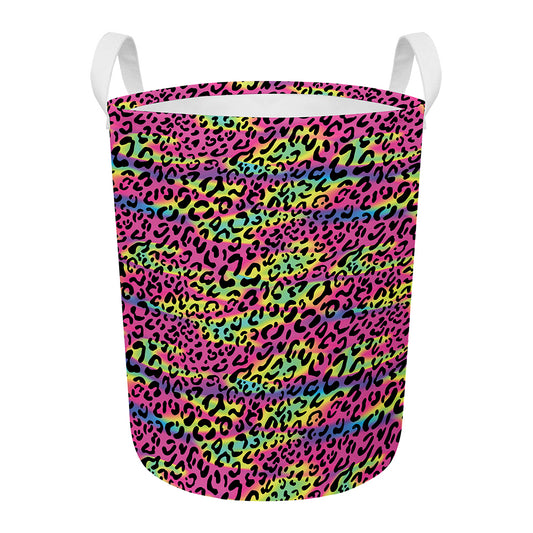 Trippy Psychedelic Leopard Print Round Laundry Basket