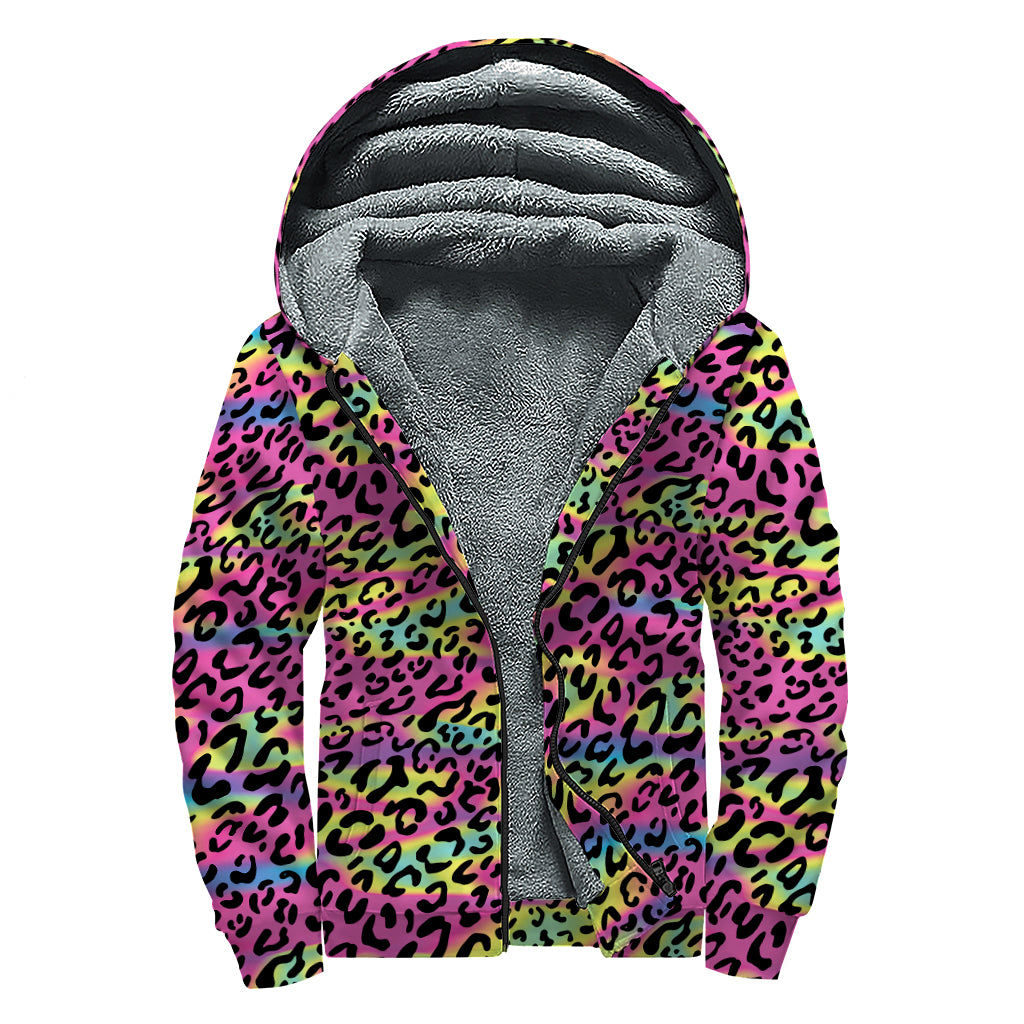 Trippy Psychedelic Leopard Print Sherpa Lined Zip Up Hoodie