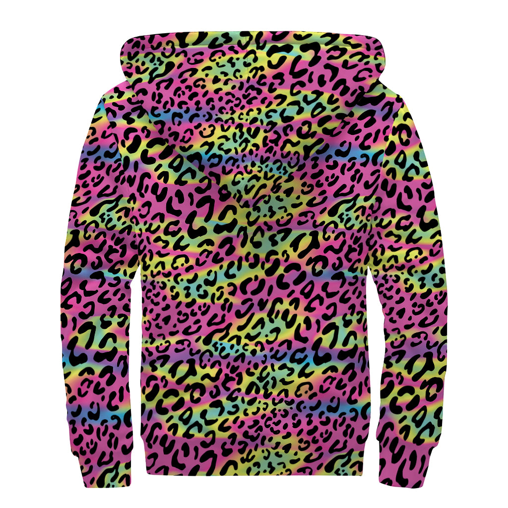 Trippy Psychedelic Leopard Print Sherpa Lined Zip Up Hoodie