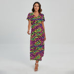 Trippy Psychedelic Leopard Print Short Sleeve Maxi Dress