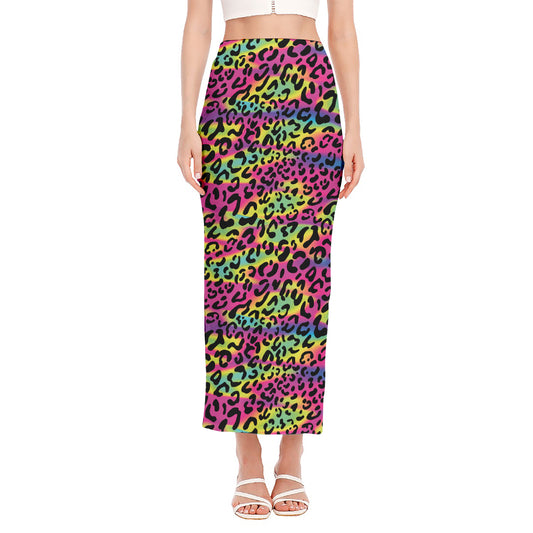 Trippy Psychedelic Leopard Print Side Slit Maxi Skirt