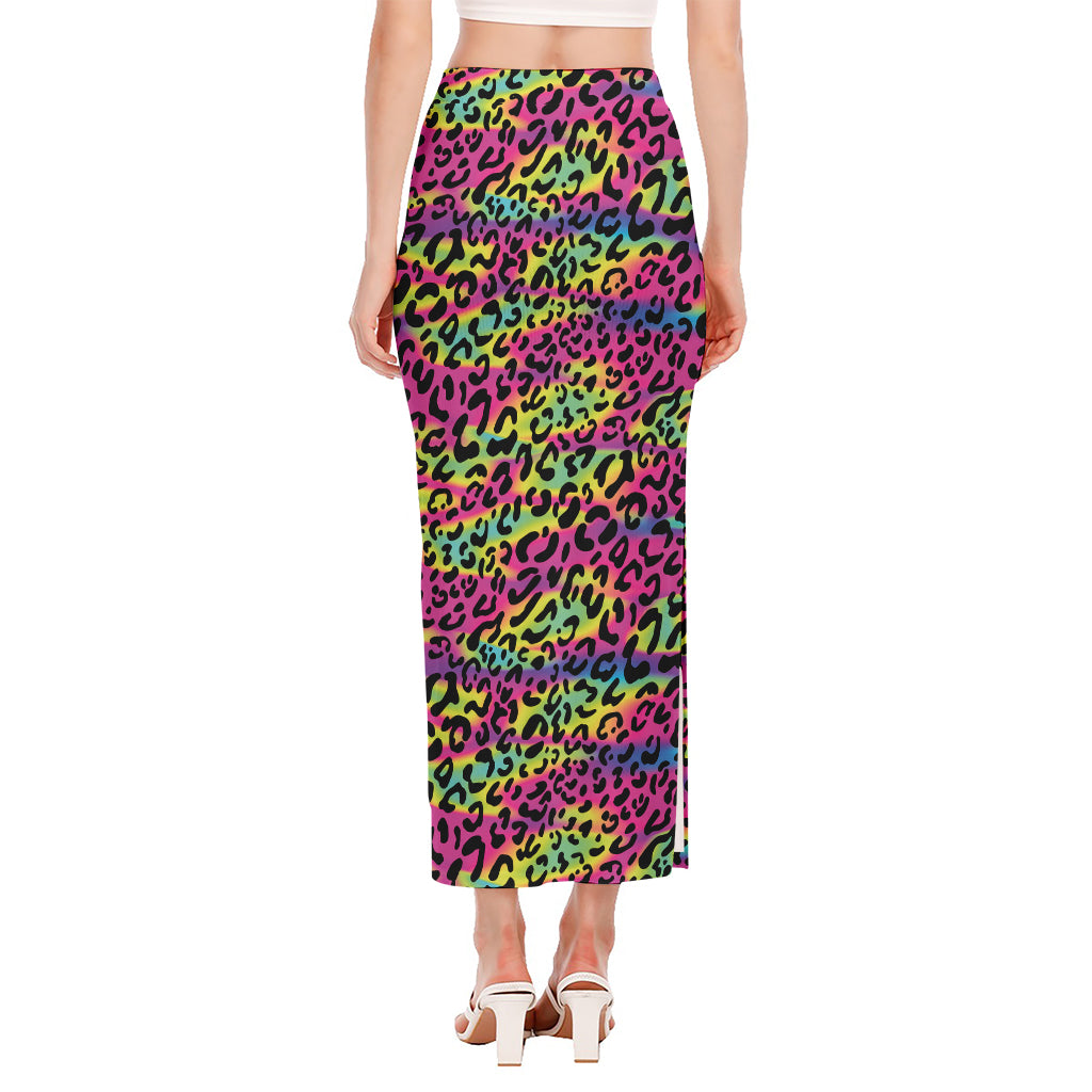 Trippy Psychedelic Leopard Print Side Slit Maxi Skirt