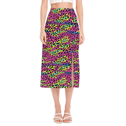 Trippy Psychedelic Leopard Print Side Slit Midi Skirt