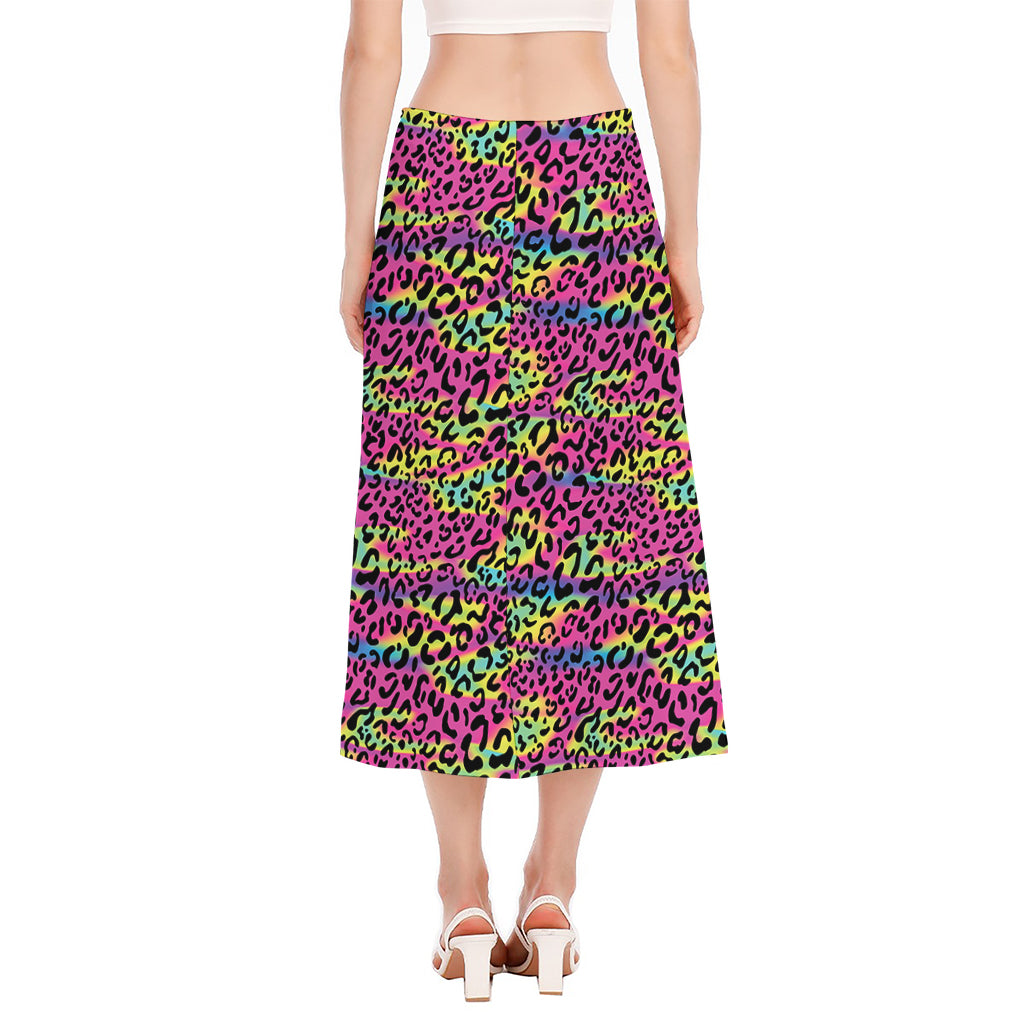 Trippy Psychedelic Leopard Print Side Slit Midi Skirt