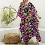 Trippy Psychedelic Leopard Print Silk V-Neck Kaftan Dress