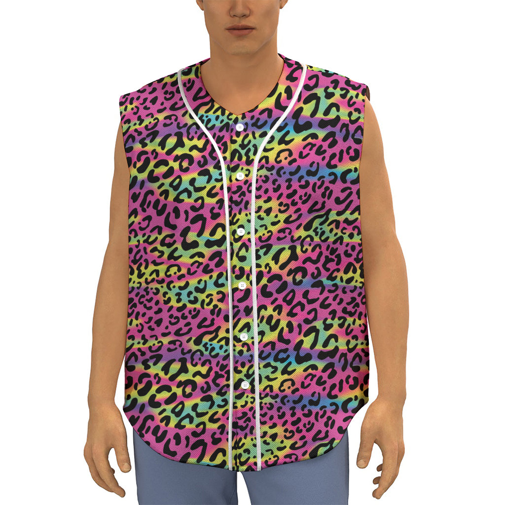 Trippy Psychedelic Leopard Print Sleeveless Baseball Jersey