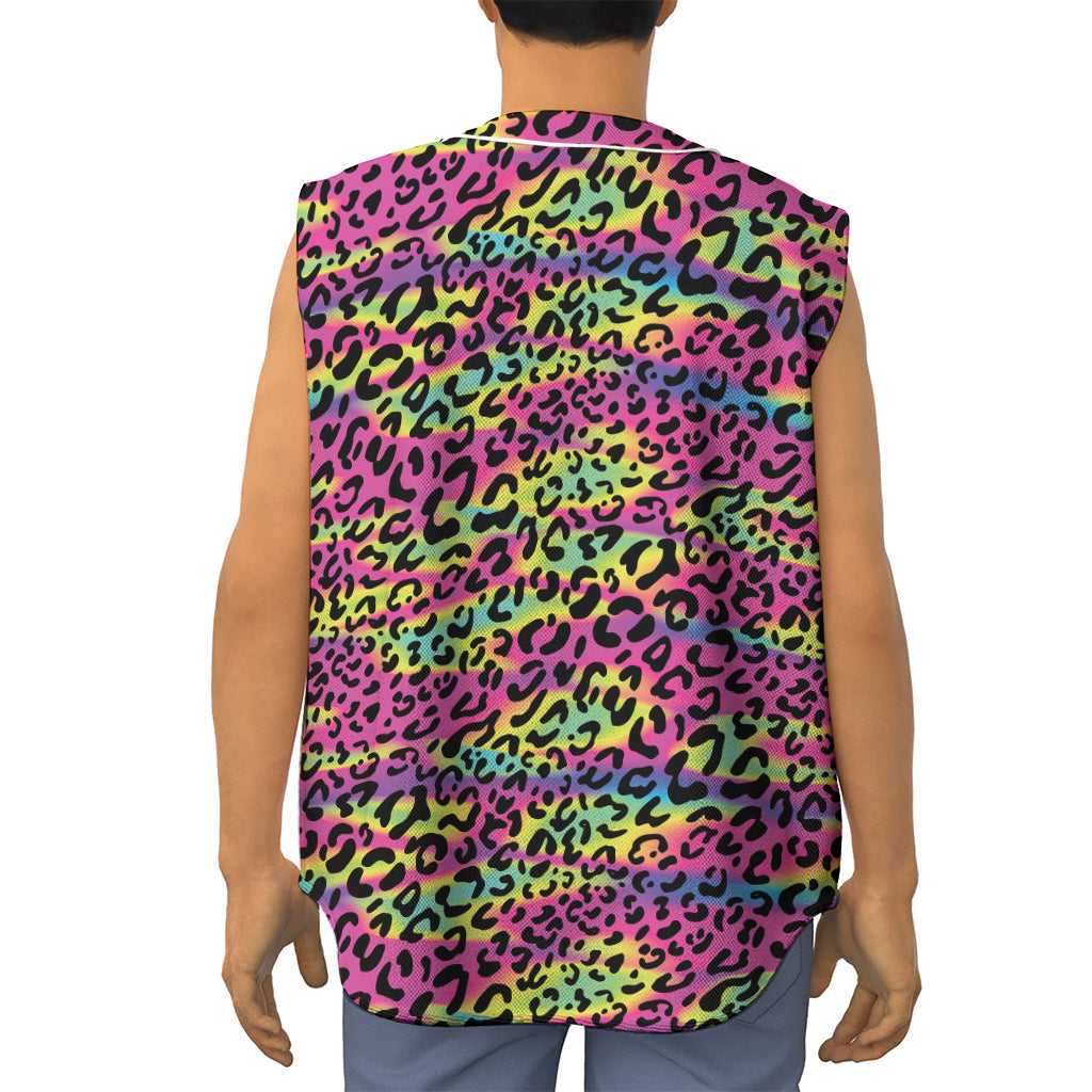 Trippy Psychedelic Leopard Print Sleeveless Baseball Jersey